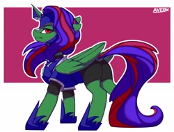 Size: 3961x3017 | Tagged: safe, artist:avery-valentine, oc, pony, unicorn, angry, armor, armored pony, butt, commission, dock, high res, horn, plot, purple hair, red eyes, red hair, simple background, tail, white background, wings