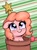 Size: 1242x1690 | Tagged: safe, artist:heretichesh, oc, oc only, oc:peachy keen, earth pony, pony, abstract background, christmas ornament, cute, decoration, female, filly, floppy ears, flower pot, freckles, ocbetes, smiling, solo