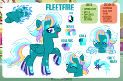 Size: 4000x2661 | Tagged: safe, artist:jennieoo, oc, oc only, oc:fleetfire, oc:opal love, pegasus, pony, body freckles, cutie mark, freckles, looking at you, one eye closed, reference sheet, roller skates, show accurate, tongue out, wink