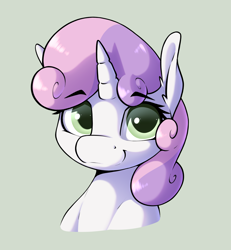 Size: 2675x2899 | Tagged: safe, artist:aquaticvibes, sweetie belle, pony, unicorn, g4, bust, cute, diasweetes, female, filly, high res, looking at you, simple background, smiling, smiling at you, solo