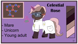 Size: 1192x670 | Tagged: safe, artist:schumette14, oc, oc:celestial rose, pony, unicorn, alternate universe, female, mare, multiverse, offspring, parent:minty mocha, parent:silver zoom, parents:mintyzoom, parents:silvermocha, scientist