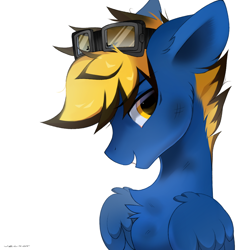 Size: 1900x1900 | Tagged: safe, artist:zlatavector, oc, oc only, oc:docvolt, pegasus, pony, bust, chest fluff, commission, dirty, glasses, male, simple background, solo, stallion, white background
