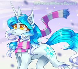 Size: 1920x1687 | Tagged: safe, artist:greenmaneheart, oc, oc:snow piece, pony, unicorn, clothes, female, mare, scarf, solo