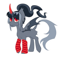 Size: 1280x1280 | Tagged: safe, artist:renhorse, oc, alicorn, pony, clothes, curved horn, horn, leg warmers, leonine tail, offspring, parent:king sombra, parent:princess luna, parents:lumbra, simple background, socks, solo, striped socks, tail, white background