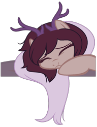 Size: 1012x1328 | Tagged: safe, artist:necrophilifox, oc, oc only, pony, antlers, base used, boutique depression, cheek squish, eyes closed, female, mare, simple background, solo, squishy cheeks, transparent background