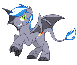 Size: 2334x1979 | Tagged: safe, artist:khimi-chan, oc, oc only, oc:silverbolt, dracony, dragon, hybrid, bat wings, claws, grin, male, rearing, simple background, smiling, stallion, transparent background, wings