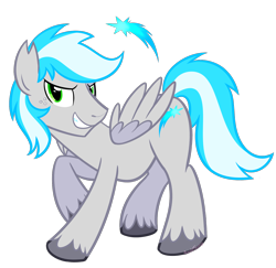 Size: 1490x1449 | Tagged: safe, artist:khimi-chan, oc, oc only, oc:silverbolt, pegasus, pony, colored wings, male, pegasus oc, simple background, smiling, stallion, transparent background, two toned wings, unshorn fetlocks, wings