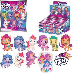 Size: 600x600 | Tagged: safe, hitch trailblazer, izzy moonbow, pipp petals, sunny starscout, zipp storm, earth pony, pegasus, pony, unicorn, g5, my little pony: a new generation, blind bag, mane five, merchandise, simple background, smiling, toy, white background