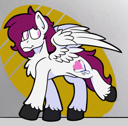 Size: 2707x2674 | Tagged: safe, artist:drheartdoodles, oc, oc:dr.heart, clydesdale, pegasus, pony, chest fluff, digital art, high res, male, simple background, smiling, spread wings, stallion, walking, wings