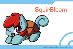 Size: 1280x853 | Tagged: source needed, safe, artist:arielsbx, apple bloom, squirtle, g4, looking at you, one eye closed, pokefied, pokémon, solo, wink