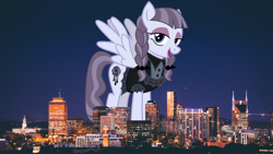 Size: 2048x1152 | Tagged: safe, artist:cheezedoodle96, artist:thegiantponyfan, edit, inky rose, pegasus, pony, g4, female, giant pegasus, giant pony, giantess, highrise ponies, irl, macro, mare, mega giant, nashville, night, photo, ponies in real life, tennessee