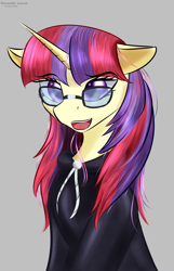 Size: 1712x2660 | Tagged: safe, artist:renarde-louve, moondancer, pony, unicorn, g4, clothes, female, glasses, high res, long hair, mare, open mouth, simple background, solo