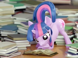 Size: 3840x2838 | Tagged: safe, artist:xppp1n, twilight sparkle, pony, unicorn, g4, 3d, book, face down ass up, high res, horn, jack-o challenge, meme, reading, solo, tail, that pony sure does love books, unicorn twilight