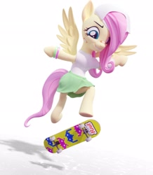 Size: 1789x2048 | Tagged: safe, artist:xppp1n, fluttershy, pegasus, pony, semi-anthro, g4, 3d, arm hooves, clothes, shadow, shirt, simple background, skateboard, skirt, tail, white background, wings, wristband