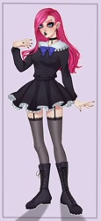 Size: 993x2160 | Tagged: safe, artist:laneon, pinkie pie, human, g4, clothes, dress, garter belt, gothic, humanized, pinkamena diane pie, skirt, socks, stockings, thigh highs