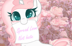 Size: 866x560 | Tagged: safe, artist:sugarcubecreationz, oc, oc:sweetheart, pony, unicorn, base used, cute, love, pink hair, positive message, solo