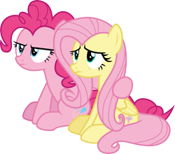 Size: 3415x3000 | Tagged: safe, artist:cloudy glow, fluttershy, pinkie pie, earth pony, pegasus, pony, g4, school raze, .ai available, duo, duo female, female, high res, hoof on shoulder, mare, simple background, sitting, transparent background, vector