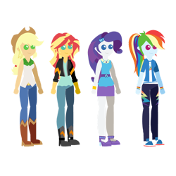 Size: 1024x1024 | Tagged: safe, artist:archooves, applejack, rainbow dash, rarity, sunset shimmer, equestria girls, g4, boots, clothes, hat, jacket, pointy people, rarity peplum dress, shoes, simple background, transparent background