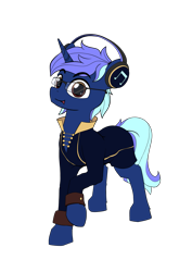 Size: 935x1323 | Tagged: safe, artist:calena, derpibooru exclusive, oc, oc only, oc:duskwill, pony, unicorn, 2022 community collab, derpibooru community collaboration, clothes, cute, glasses, headphones, looking at you, simple background, solo, transparent background