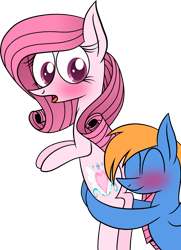 Size: 1782x2456 | Tagged: safe, artist:muhammad yunus, oc, oc only, oc:annisa trihapsari, oc:rozyfly, earth pony, pegasus, pony, bipedal, blushing, butt, butthug, female, hug, male, mare, oc x oc, plot, shipping, simple background, stallion, stallion on mare, straight, transparent background