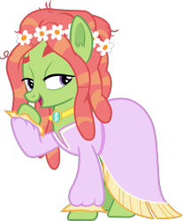 Size: 3313x4000 | Tagged: safe, artist:frownfactory, tree hugger, earth pony, pony, g4, make new friends but keep discord, clothes, dress, female, floral head wreath, flower, jewelry, mare, necklace, simple background, solo, transparent background, vector