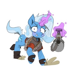 Size: 2000x2000 | Tagged: safe, artist:rellopone, trixie, pony, unicorn, g4, /mlp/ tf2 general, female, gun, heavy (tf2), high res, levitation, magic, mare, team fortress 2, telekinesis, tomislav, weapon