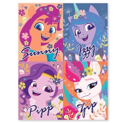 Size: 715x715 | Tagged: safe, izzy moonbow, pipp petals, sunny starscout, zipp storm, earth pony, pegasus, pony, unicorn, g5, my little pony: a new generation, cute, flower, looking at you, open mouth, red eyes, red-eyed pipp, smiling