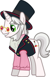 Size: 2647x4059 | Tagged: safe, artist:php178, derpibooru exclusive, gameloft, baroque cloak, pony, unicorn, g4, my little pony: magic princess, .svg available, beard, button, clothes, eyebrows, facial hair, formal, glasses, gray mane, gray tail, green eyes, hat, hearth's warming, looking down, looking forward, male, multicolored mane, multicolored tail, necktie, shirt, silver mane, simple background, smiling, spectacles, stallion, standing, striped mane, striped tail, suit, svg, tail, tavern, top hat, transparent background, vector