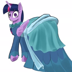 Size: 2048x2048 | Tagged: safe, artist:_ton618_, twilight sparkle, alicorn, pony, g4, the last problem, clothes, coronation dress, dress, female, high res, looking at you, looking back, looking back at you, mare, second coronation dress, simple background, solo, twilight sparkle (alicorn), white background