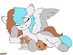 Size: 3961x3017 | Tagged: safe, artist:avery-valentine, cat, pegasus, pony, blue hair, brown hair, high res, simple background, solo, white background