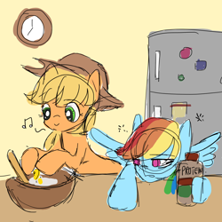 Size: 1200x1200 | Tagged: safe, artist:snowzaaah, applejack, rainbow dash, earth pony, pegasus, pony, g4, appledashdailydoodles, doodle, female, lesbian, ship:appledash, shipping, sketch