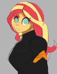 Size: 2186x2836 | Tagged: safe, artist:_ton618_, sunset shimmer, human, equestria girls, g4, biker, female, high res, humanized, looking at you, no pupils, pony coloring, solo