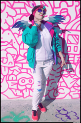 Size: 3241x4926 | Tagged: safe, artist:krazykari, zipp storm, human, pegasus, g5, my little pony: a new generation, clothes, cosplay, costume, humanized, irl, irl human, jacket, pants, photo, solo, winged humanization, wings