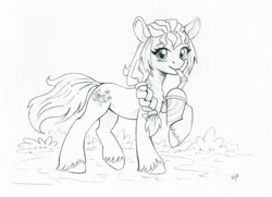 Size: 1172x847 | Tagged: safe, artist:maytee, sunny starscout, earth pony, pony, g5, my little pony: a new generation, black and white, grayscale, monochrome, smoothie, solo, traditional art