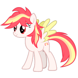 Size: 1653x1653 | Tagged: safe, artist:nirguna st, oc, oc only, oc:kaihuang, pegasus, pony, 2022 community collab, derpibooru community collaboration, female, full body, mare, multicolored mane, multicolored tail, pegasus oc, photo, red eyes, show accurate, simple background, smiling, solo, spread wings, standing, tail, transparent background, wingboner, wings