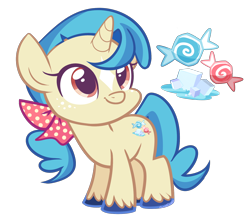 Size: 1628x1411 | Tagged: safe, artist:khimi-chan, oc, oc only, pony, unicorn, candy, female, filly, food, horn, simple background, smiling, transparent background, unicorn oc, unshorn fetlocks