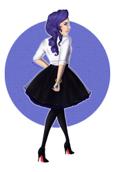Size: 1200x1800 | Tagged: safe, artist:nifka22-02, rarity, human, g4, beauty mark, blouse, bracelet, clothes, female, high heels, humanized, jewelry, looking back, looking over shoulder, mole, shoes, simple background, skirt, solo, tights, transparent background