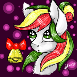 Size: 500x500 | Tagged: safe, artist:avonir, oc, oc only, earth pony, pony, abstract background, bell, earth pony oc, signature, solo