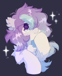 Size: 1562x1920 | Tagged: safe, artist:mirtash, oc, oc only, pony, bust, chest fluff, ear fluff, eye clipping through hair, female, mare, simple background, solo, sparkles