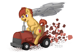 Size: 7016x4961 | Tagged: safe, artist:khaki-cap, oc, oc only, earth pony, pony, commission, digital art, dirt, earth pony oc, excited, fast, happy, male, raffle, raffle prize, seat, signature, simple background, smoke, stallion, team fortress 2, tractor, transparent background, twitter link, vehicle, ych result