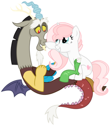 Size: 839x953 | Tagged: safe, artist:cirillaq, discord, oc, oc:sweetheart, draconequus, pony, unicorn, g4, boop, canon x oc, commission, shipping, simple background, white background