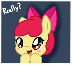 Size: 1000x900 | Tagged: safe, artist:arielsbx, apple bloom, earth pony, pony, ask little applebloom, g4, adorabloom, blushing, cute, dialogue, emoji challenge, female, filly, simple background, solo