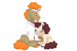 Size: 1280x854 | Tagged: safe, artist:itstechtock, doctor muffin top, nursery rhyme, pony, g4, cute, father and child, father and daughter, female, filly, foal, headcanon, male, simple background, stallion, stethoscope, transparent background