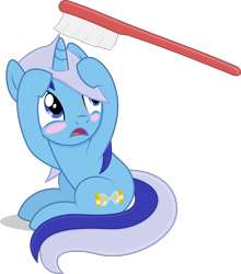 Size: 4573x5196 | Tagged: safe, artist:starcollider, minuette, pony, unicorn, g4, .svg available, absurd resolution, blush sticker, blushing, cowering, cute, d:, do not want, female, head in hooves, mare, minubetes, open mouth, simple background, sitting, solo, toothbrush, transparent background, vector