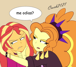 Size: 1280x1138 | Tagged: safe, artist:crock2121, adagio dazzle, sunset shimmer, equestria girls, equestria girls series, g4, spring breakdown, sunset's backstage pass!, spoiler:eqg series (season 2), angry, clothes, comic, cruise outfit, crying, duo, duo female, female, hate, heartbreak, implied lesbian, lesbian, music festival outfit, sad, ship:sunsagio, shipping, shrunken pupils, spanish, tears of anger, teary eyes