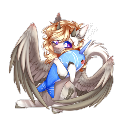 Size: 2436x2466 | Tagged: safe, artist:honeybbear, oc, oc:tegan, pegasus, pony, female, high res, horns, mare, plushie, simple background, solo, transparent background