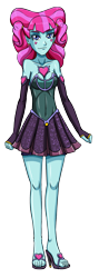 Size: 1128x3152 | Tagged: safe, artist:artemis-polara, kiwi lollipop, equestria girls, g4, bare shoulders, breasts, clothes, evening gloves, feet, fingerless elbow gloves, fingerless gloves, gloves, heart, high heels, k-lo, long gloves, open-toed shoes, shoes, simple background, skirt, sleeveless, smiling, solo, strapless, toes, transparent background
