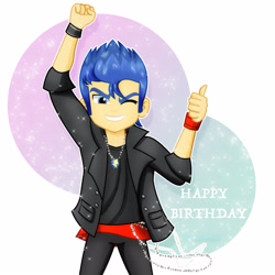 Size: 1600x1600 | Tagged: safe, artist:jucamovi1992, flash sentry, equestria girls, g4, clothes, happy birthday, jewelry, male, necklace, one eye closed, smiling, solo, vincent tong, wink