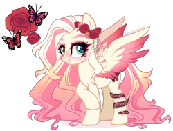 Size: 1232x935 | Tagged: safe, artist:gihhbloonde, oc, pegasus, pony, female, magical lesbian spawn, mare, offspring, parent:fluttershy, parent:roseluck, simple background, solo, transparent background