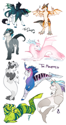 Size: 1024x1938 | Tagged: safe, artist:royvdhel-art, oc, oc only, dragon, sea pony, anthro, digitigrade anthro, anthro with ponies, dragon oc, horn, seapony oc, simple background, spread wings, white background, wings